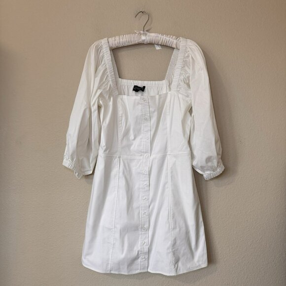 Danielle Bernstein Dress Womens 12 White Puff Sleeve Mini Square Neck Pockets - Picture 8 of 8